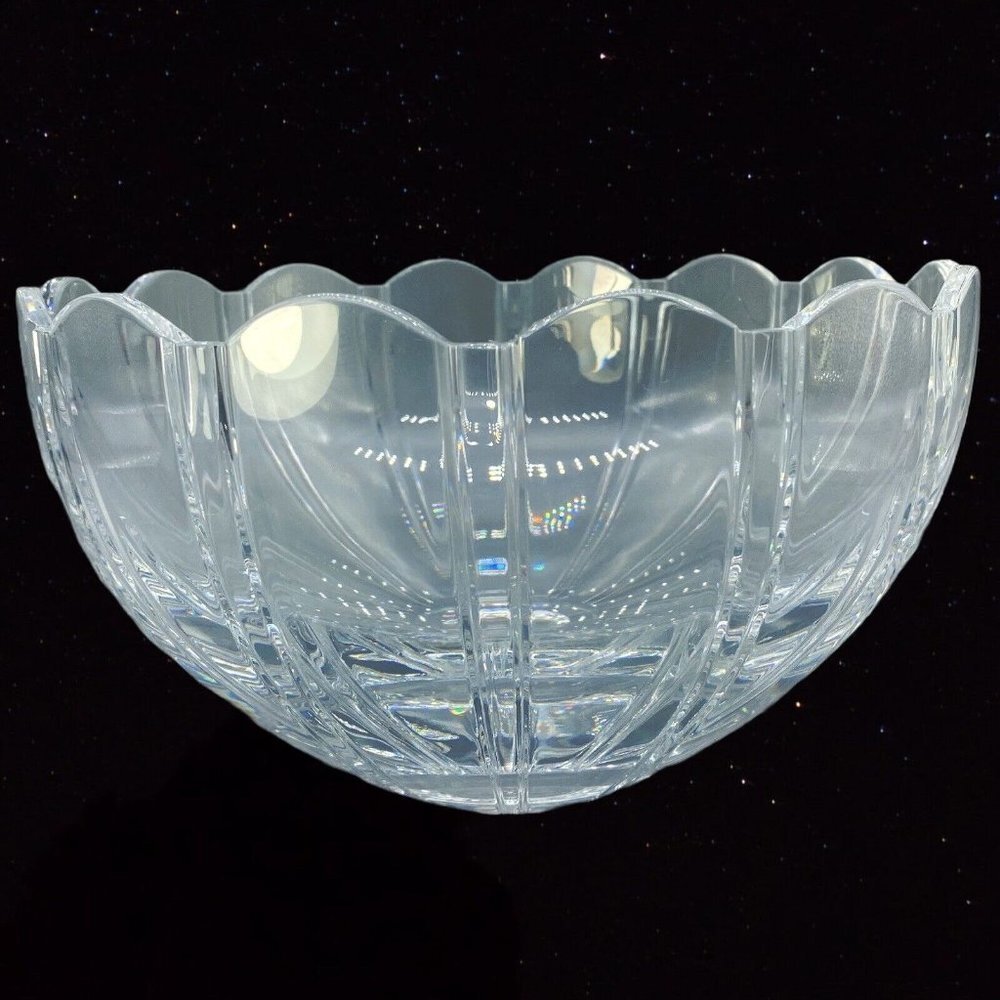 Vintage ATLANTIS Brilliant‎ Lead Crystal Glass Bowl  Watermarked 8.75”W 4.75”T